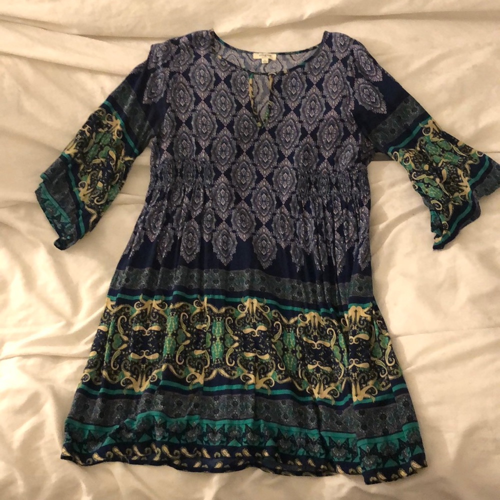 Navy and Teal Patterned Dress